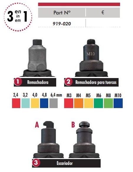 REMACHADORA 3 EN 1 XTREME HASTA M10-6,4MM REMACHADORA MANUAL MULTIFUNCION