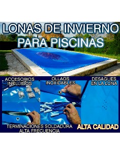 LONA PISCINA DE INVIERNO 4 X 6 METROS AZUL-NEGRA CON OLLAO INOXIDABLE SOLDADA CON ALTA FRECUENCIA Y CON TODOS SUS ACCESORIOS DE 