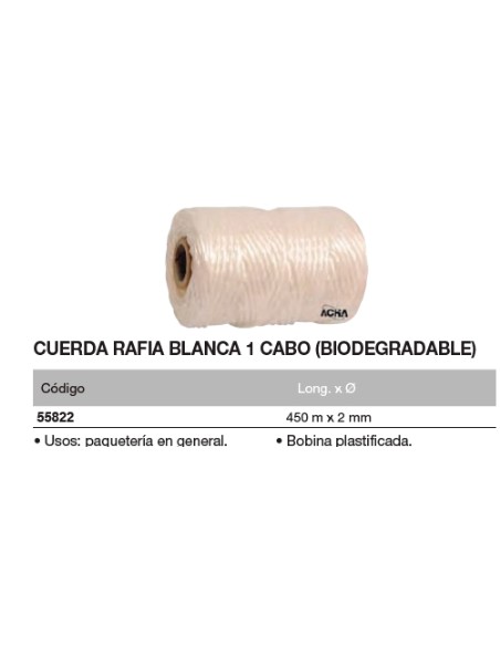 Bobina de cuerda de rafia blanca 1 Cabo. Biodegradable 450 m. x 2mm