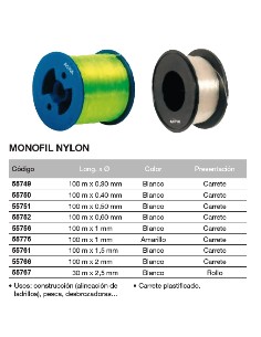 Carrete de cuerda monofil de nylon BLANCO 100 m. x 0,5mm 2