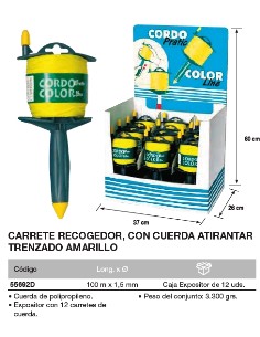 Carrete recogedor con cuerda de atirantar trenzada AMARILLA 100 m. x 1,5mm 2