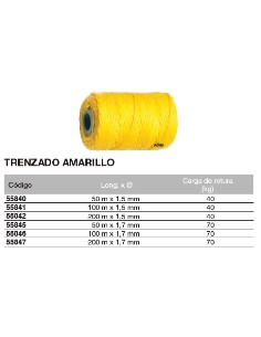 Bobina de cuerda de atirantar de polipropileno trenzado AMARILLO 50 m. x 1,7mm 2