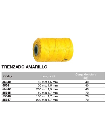 Bobina de cuerda de atirantar de polipropileno trenzado AMARILLO 200 m. x 1,7mm