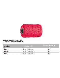 Bobina de cuerda de atirantar de polipropileno trenzado ROJO 100 m. x 1,7mm 2