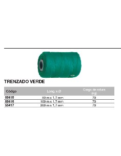 Bobina de cuerda de atirantar de polipropileno trenzado VERDE 200 m. x 1,7mm 2