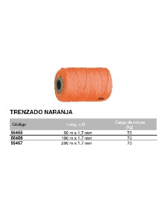 Bobina de cuerda de atirantar de polipropileno trenzado NARANJA 50 m. x 1,7mm 2