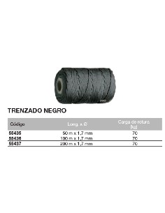 Bobina de cuerda de atirantar de polipropileno trenzado NEGRO 50 m. x 1,7mm 2