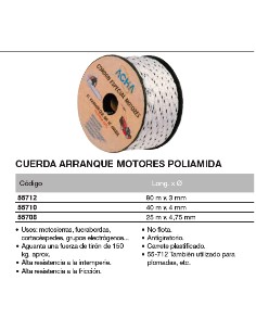 Carrete de cuerda arranque motores. Poliamida 80 m. x 3mm 2