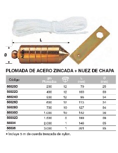 Plomada de acero zincada + Nuez de pletina  1.000grs 2