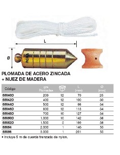 Plomada de acero zincada + Nuez di 2