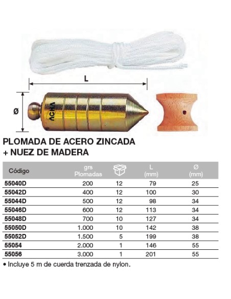 Plomada de acero zincada + Nuez di