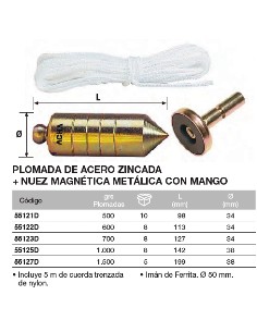 Plomada de acero zincada + Nuez con mango magn 2