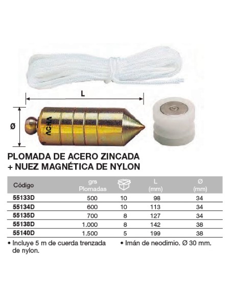 Plomada de acero zincada + Nuez di