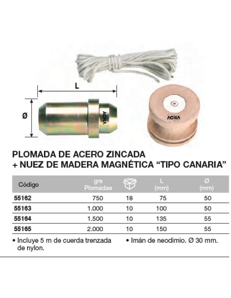 Plomada de acero zincada "TIPO CANARIA"+Nuez di