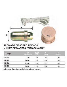 Plomada de acero zincada "TIPO CANARIA"+Nuez di 2