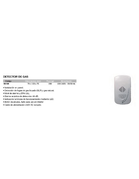Detector de gas 73x126x76