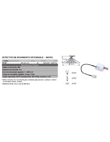 Detector de movimiento integrable -Micro 38x25x45