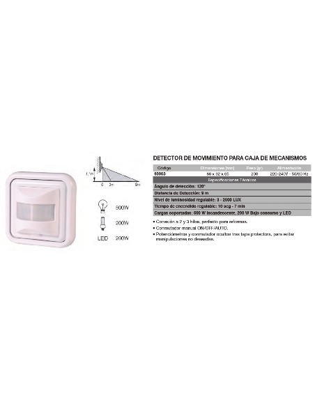 Detector de movimiento para caja de mecanismos 86x92x65