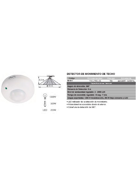 Detector de movimiento de techo 114x114x65