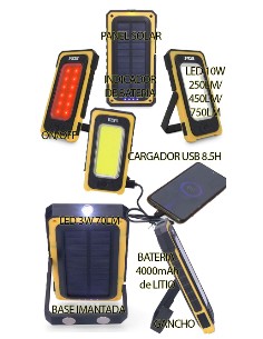 LINTERNA LED SOLAR CON GANCHO E IMAN COB 10W 750lm EDM 2