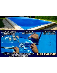 LONA PISCINA DE INVIERNO 4 X 6 METROS AZUL-NEGRA CON OLLAO INOXIDABLE SOLDADA CON ALTA FRECUENCIA Y CON TODOS SUS ACCESORIOS DE 