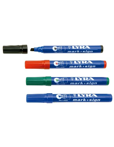 4 rotuladores de tinta permanente "LYRA". Medio-Punta cuadrada