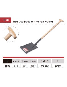 PALA CUADRADA M/MADERA MULETA 1,3M