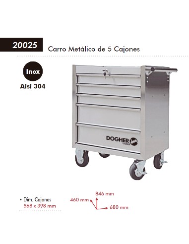 CARRO INOX 5 CAJONES 680X460x850