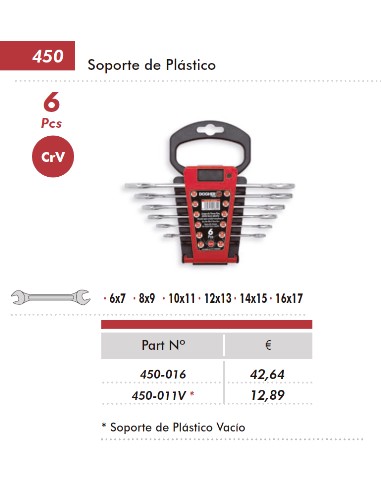 SOPORTE PLAS.LLAVES FIJAS 6 PIEZAS VACIO