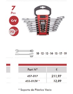 SOPORTE PLAS.LLAVES FIJAS 7 PIEZAS VACIO