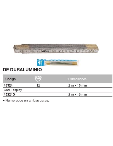 Doble metro plegable de duraluminio  2m. x 15mm