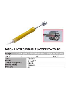 Sonda K intercambiable de contacto de inox. 100mm x  2