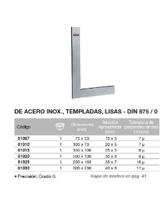 Escuadra DIN 875/0 de acero inox., templada, lisa 75 x 50mm 2