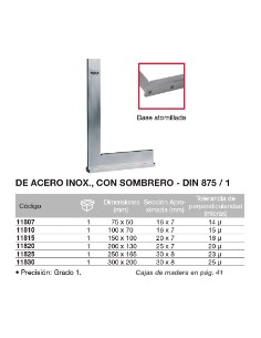 Escuadra DIN 875/1 de acero inox., con sombrero 100 x 70mm 2