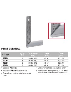 Escuadra de carpintero hoja inox. en mm   400x215mm 2