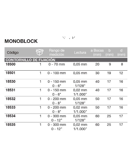 Calibre de bolsillo monoblock 0-100mm