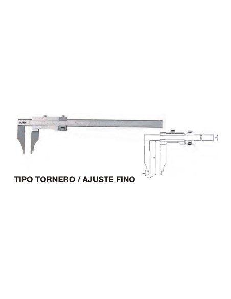 Calibre tipo tornero ajuste fino acero inox. cromado mate, templado 200 x Boca 60