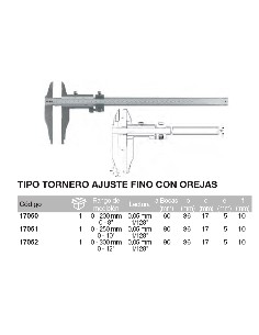 Calibre tipo tornero. Orejetas. Ajuste fino. Acero inox. cromado mate 300 x Boca 100 2