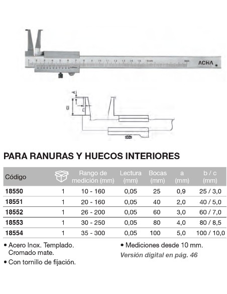 Calibre para ranuras y huecos interiores 30-250mm