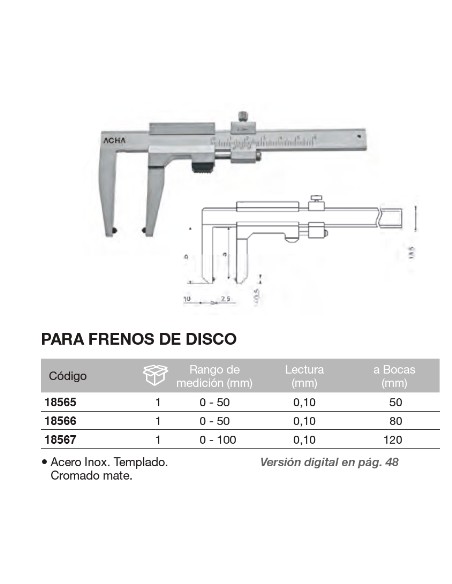 Calibre para frenos de disco 0-100 x Boca 120