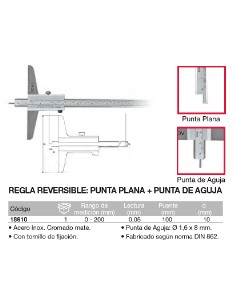 Calibre profundidad regla reversible. Puntas plana + de aguja 0-200 Puente 100 2