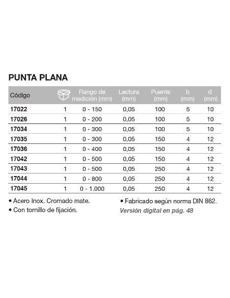 Calibre de profundidad punta plana 0-1.000 Puente 250