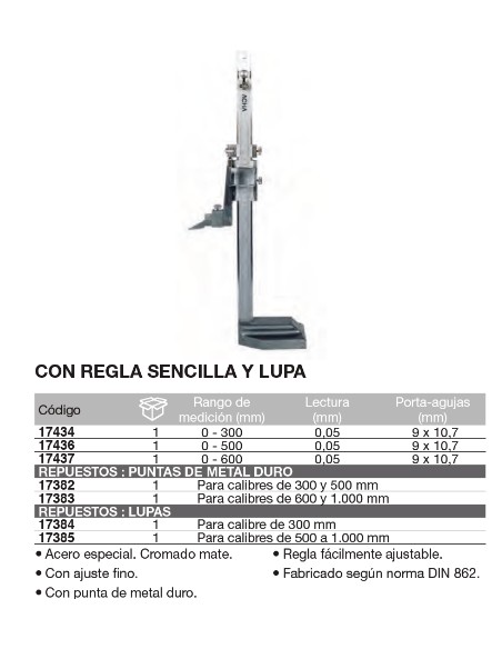 Calibres de altura / Gramil con regla sencilla y lupa 0-300mm