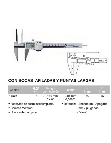 Calibre digital con bocas en 
