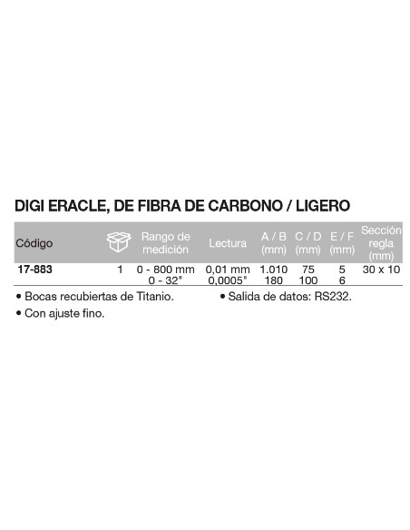 Calibre de fibra de carbono / ligero "DIGI ERACLE" 0-800 x Boca 100