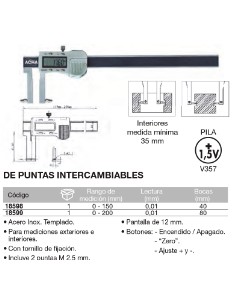 Calibre digital de puntas intercambiables 0-150 x  Boca 40 2