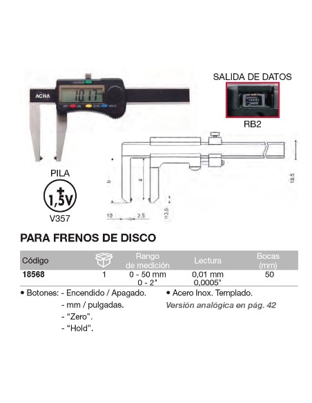 Calibre digital para frenos de disco 0-50 x Boca 50