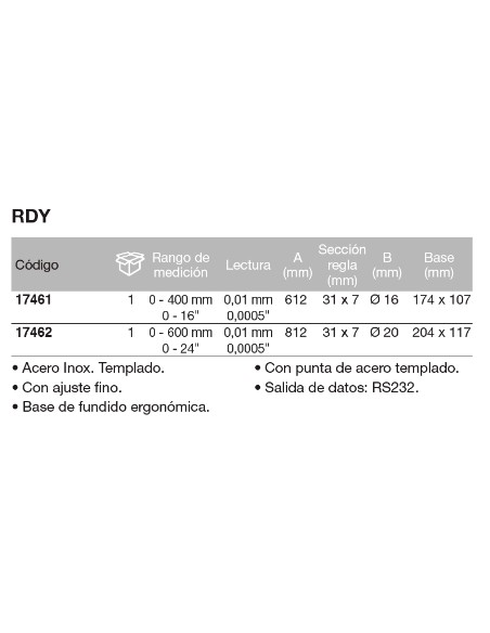 Calibre de altura / Gramil digital con regla y columna "RDY" 0-400mm