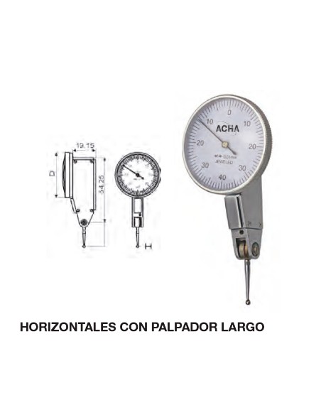 Reloj comparador con palpador largo orientable 1/0,01/