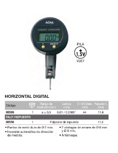 Reloj comparador digital con palpador orientable 0,5 / 0,01 /  2